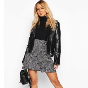 Petite satin polka dot mini skirt with ruffle hem